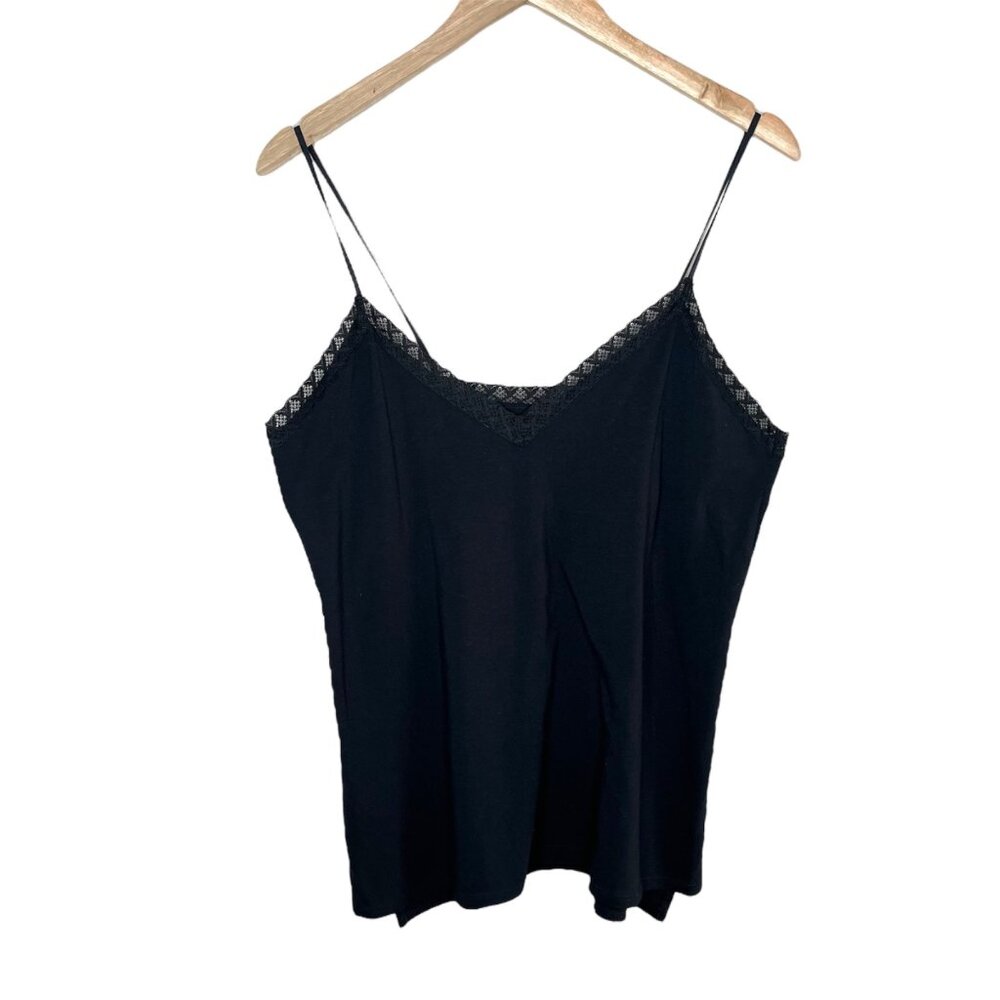 Natori Womens Black Lace Trim Sleeveless Bliss Camisole Top XL